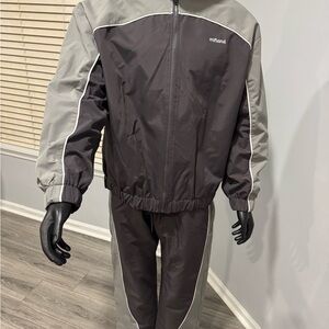 Men's Black and Gray Windbreaker Jacket with Pants
